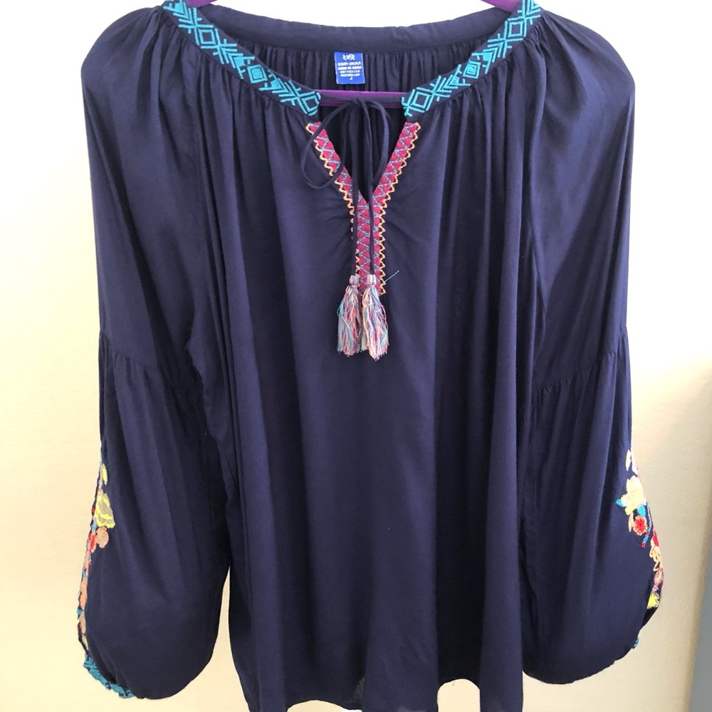 Raj Navy Blouse with Colorful Embroidery